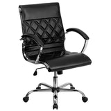 English Elm Commercial Grade Mid-Back Designer LeatherSoft Executive Swivel Office Chair with Chrome Base and Arms