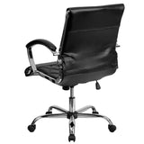 English Elm Commercial Grade Mid-Back Designer LeatherSoft Executive Swivel Office Chair with Chrome Base and Arms