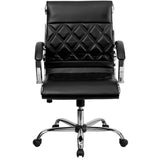 English Elm Commercial Grade Mid-Back Designer LeatherSoft Executive Swivel Office Chair with Chrome Base and Arms