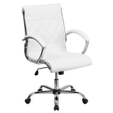 English Elm Commercial Grade Mid-Back Designer LeatherSoft Executive Swivel Office Chair with Chrome Base and Arms