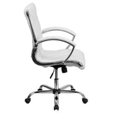 English Elm Commercial Grade Mid-Back Designer LeatherSoft Executive Swivel Office Chair with Chrome Base and Arms