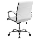 English Elm Commercial Grade Mid-Back Designer LeatherSoft Executive Swivel Office Chair with Chrome Base and Arms