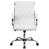 English Elm Commercial Grade Mid-Back Designer LeatherSoft Executive Swivel Office Chair with Chrome Base and Arms