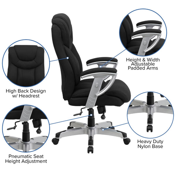 English Elm Commercial Grade Series Big & Tall 400 lb. Rated Executive Ergonomic Office Chair with Silver Adjustable Arms