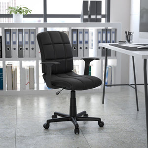 English Elm Commercial Grade Mid-Back Quilted Vinyl Swivel Task Office Chair with Arms