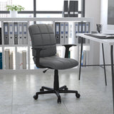 English Elm Commercial Grade Mid-Back Quilted Vinyl Swivel Task Office Chair with Arms