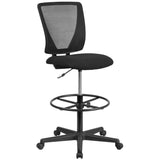 English Elm Commercial Grade Ergonomic Mid-Back Mesh Drafting Chair with Fabric Seat and Adjustable Foot Ring