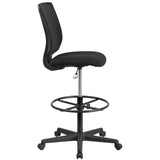 English Elm Commercial Grade Ergonomic Mid-Back Mesh Drafting Chair with Fabric Seat and Adjustable Foot Ring