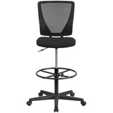 English Elm Commercial Grade Ergonomic Mid-Back Mesh Drafting Chair with Fabric Seat and Adjustable Foot Ring