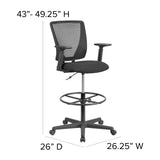 English Elm Commercial Grade Ergonomic Mid-Back Mesh Drafting Chair with Fabric Seat, Adjustable Foot Ring and Adjustable Arms