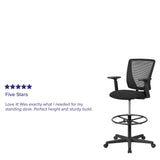 English Elm Commercial Grade Ergonomic Mid-Back Mesh Drafting Chair with Fabric Seat, Adjustable Foot Ring and Adjustable Arms