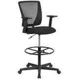 English Elm Commercial Grade Ergonomic Mid-Back Mesh Drafting Chair with Fabric Seat, Adjustable Foot Ring and Adjustable Arms