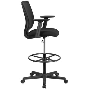 English Elm Commercial Grade Ergonomic Mid-Back Mesh Drafting Chair with Fabric Seat, Adjustable Foot Ring and Adjustable Arms