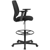 English Elm Commercial Grade Ergonomic Mid-Back Mesh Drafting Chair with Fabric Seat, Adjustable Foot Ring and Adjustable Arms