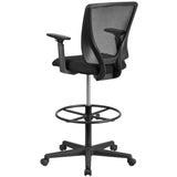 English Elm Commercial Grade Ergonomic Mid-Back Mesh Drafting Chair with Fabric Seat, Adjustable Foot Ring and Adjustable Arms