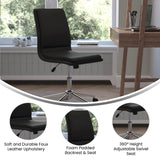 English Elm Commercial Grade Mid-Back Armless Swivel Task Office Chair with LeatherSoft and Adjustable Chrome Base,