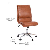 English Elm Commercial Grade Mid-Back Armless Swivel Task Office Chair with LeatherSoft and Adjustable Chrome Base, Cognac