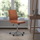 Commercial Grade Mid-Back Armless Swivel Task Office Chair with LeatherSoft and Adjustable Chrome Base, Cognac