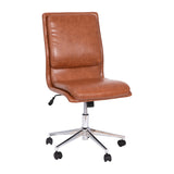 English Elm Commercial Grade Mid-Back Armless Swivel Task Office Chair with LeatherSoft and Adjustable Chrome Base, Cognac