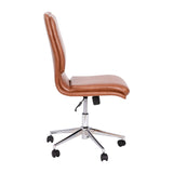 English Elm Commercial Grade Mid-Back Armless Swivel Task Office Chair with LeatherSoft and Adjustable Chrome Base, Cognac