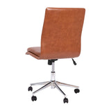 English Elm Commercial Grade Mid-Back Armless Swivel Task Office Chair with LeatherSoft and Adjustable Chrome Base, Cognac