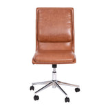 English Elm Commercial Grade Mid-Back Armless Swivel Task Office Chair with LeatherSoft and Adjustable Chrome Base, Cognac