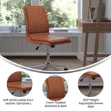 English Elm Commercial Grade Mid-Back Armless Swivel Task Office Chair with LeatherSoft and Adjustable Chrome Base, Cognac