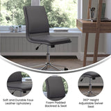 English Elm Commercial Grade Mid-Back Armless Swivel Task Office Chair with LeatherSoft and Adjustable Chrome Base,