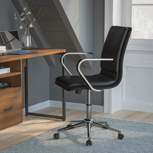 English Elm Commercial Grade Mid-Back Designer Executive LeatherSoft Office Chair with Brushed Chrome Base and Arms,