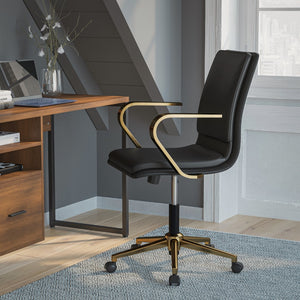 English Elm Commercial Grade Mid-Back Designer Executive LeatherSoft Office Chair with Brushed Gold Base and Arms,