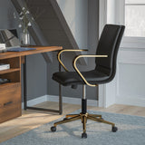 English Elm Commercial Grade Mid-Back Designer Executive LeatherSoft Office Chair with Brushed Gold Base and Arms,