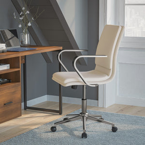 English Elm Commercial Grade Mid-Back Designer Executive LeatherSoft Office Chair with Brushed Chrome Base and Arms, Taupe