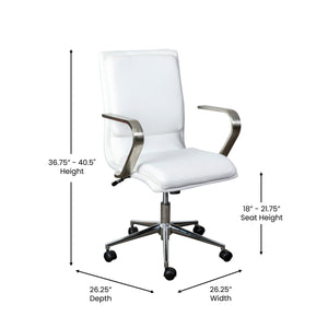 English Elm Commercial Grade Mid-Back Designer Executive LeatherSoft Office Chair with Brushed Chrome Base and Arms,