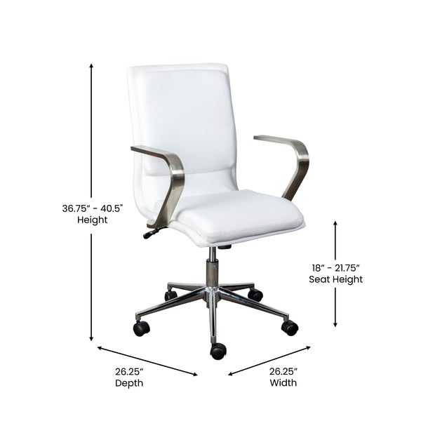 English Elm Commercial Grade Mid-Back Designer Executive LeatherSoft Office Chair with Brushed Chrome Base and Arms,