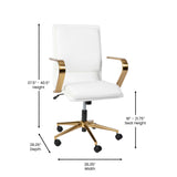 English Elm Commercial Grade Mid-Back Designer Executive LeatherSoft Office Chair with Brushed Gold Base and Arms,