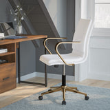 English Elm Commercial Grade Mid-Back Designer Executive LeatherSoft Office Chair with Brushed Gold Base and Arms,