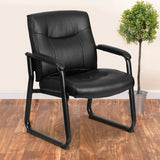 English Elm Commercial Grade Series Big & Tall 500 lb. Rated LeatherSoft Executive Side Reception Chair with Sled Base