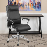 English Elm Commercial Grade High Back Designer LeatherSoft Smooth Upholstered Executive Swivel Office Chair with Chrome Base and Arms