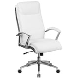 English Elm Commercial Grade High Back Designer LeatherSoft Smooth Upholstered Executive Swivel Office Chair with Chrome Base and Arms