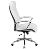 English Elm Commercial Grade High Back Designer LeatherSoft Smooth Upholstered Executive Swivel Office Chair with Chrome Base and Arms