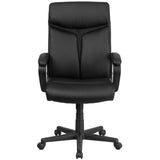 English Elm Commercial Grade High Back LeatherSoft Executive Swivel Office Chair with Slight Mesh Accent and Arms