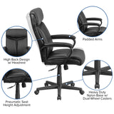 English Elm Commercial Grade High Back LeatherSoft Executive Swivel Office Chair with Slight Mesh Accent and Arms