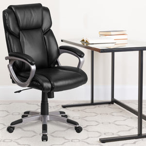 English Elm Commercial Grade Mid-Back LeatherSoft Executive Swivel Office Chair with Padded Arms