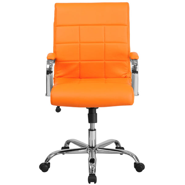 English Elm Commercial Grade Mid-Back Vinyl Executive Swivel Office Chair with Chrome Base and Arms