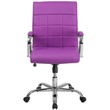 English Elm Commercial Grade Mid-Back Vinyl Executive Swivel Office Chair with Chrome Base and Arms