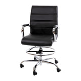 English Elm Commercial Grade Mid-Back LeatherSoft Drafting Chair with Adjustable Foot Ring and Chrome Base