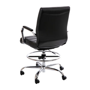 English Elm Commercial Grade Mid-Back LeatherSoft Drafting Chair with Adjustable Foot Ring and Chrome Base