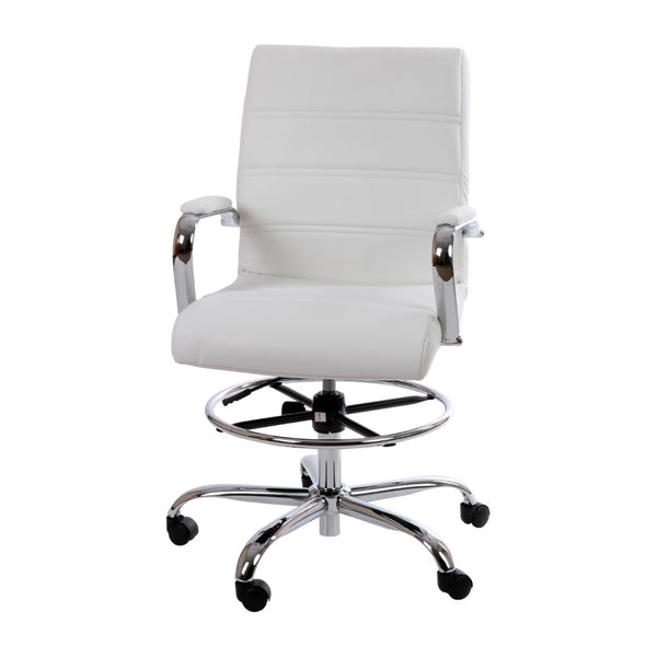 English Elm Commercial Grade Mid-Back LeatherSoft Drafting Chair with Adjustable Foot Ring and Chrome Base