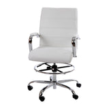 English Elm Commercial Grade Mid-Back LeatherSoft Drafting Chair with Adjustable Foot Ring and Chrome Base