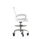 English Elm Commercial Grade Mid-Back LeatherSoft Drafting Chair with Adjustable Foot Ring, Chrome Base, and Transparent Roller Wheels